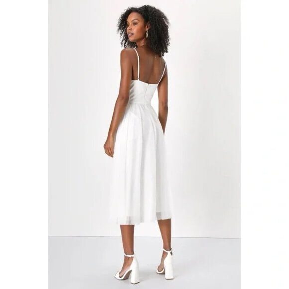 Lulus Sweet Serenade White Tulle Swiss Dot Surplice Midi Dress size xl - Picture 4 of 9